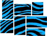 Zebra Blue - 7 Piece Fabric Peel and Stick Wall Skin Art (50x38 inches)