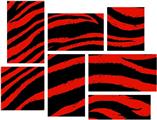 Zebra Red - 7 Piece Fabric Peel and Stick Wall Skin Art (50x38 inches)